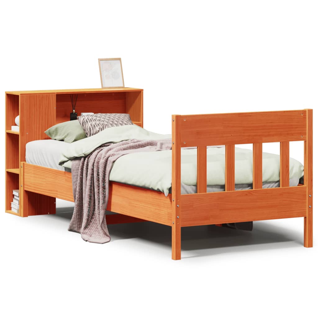 Bed met boekenkast zonder matras grenenhout wasbruin 100x200 cm is nu te koop bij PeponiXL, paradijselijk wonen!
