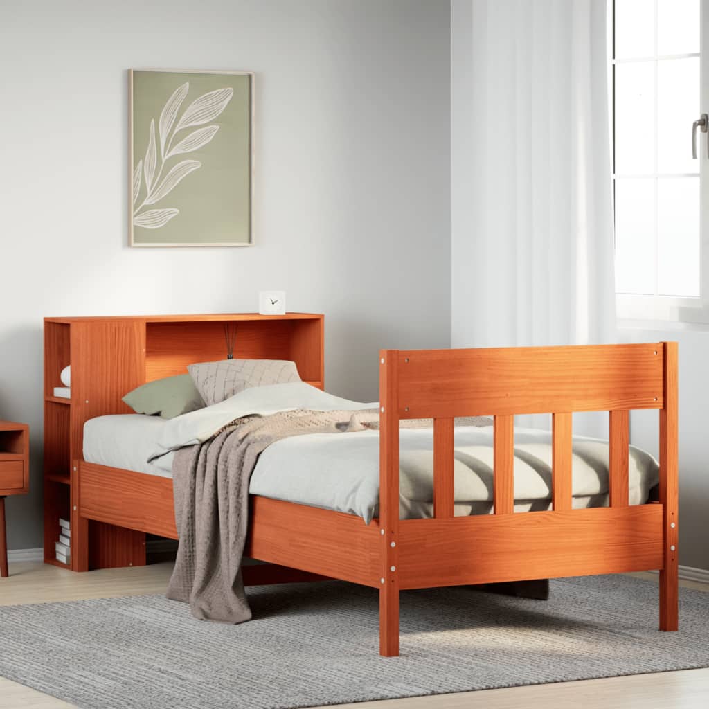 Bed met boekenkast zonder matras grenenhout wasbruin 100x200 cm is nu te koop bij PeponiXL, paradijselijk wonen!