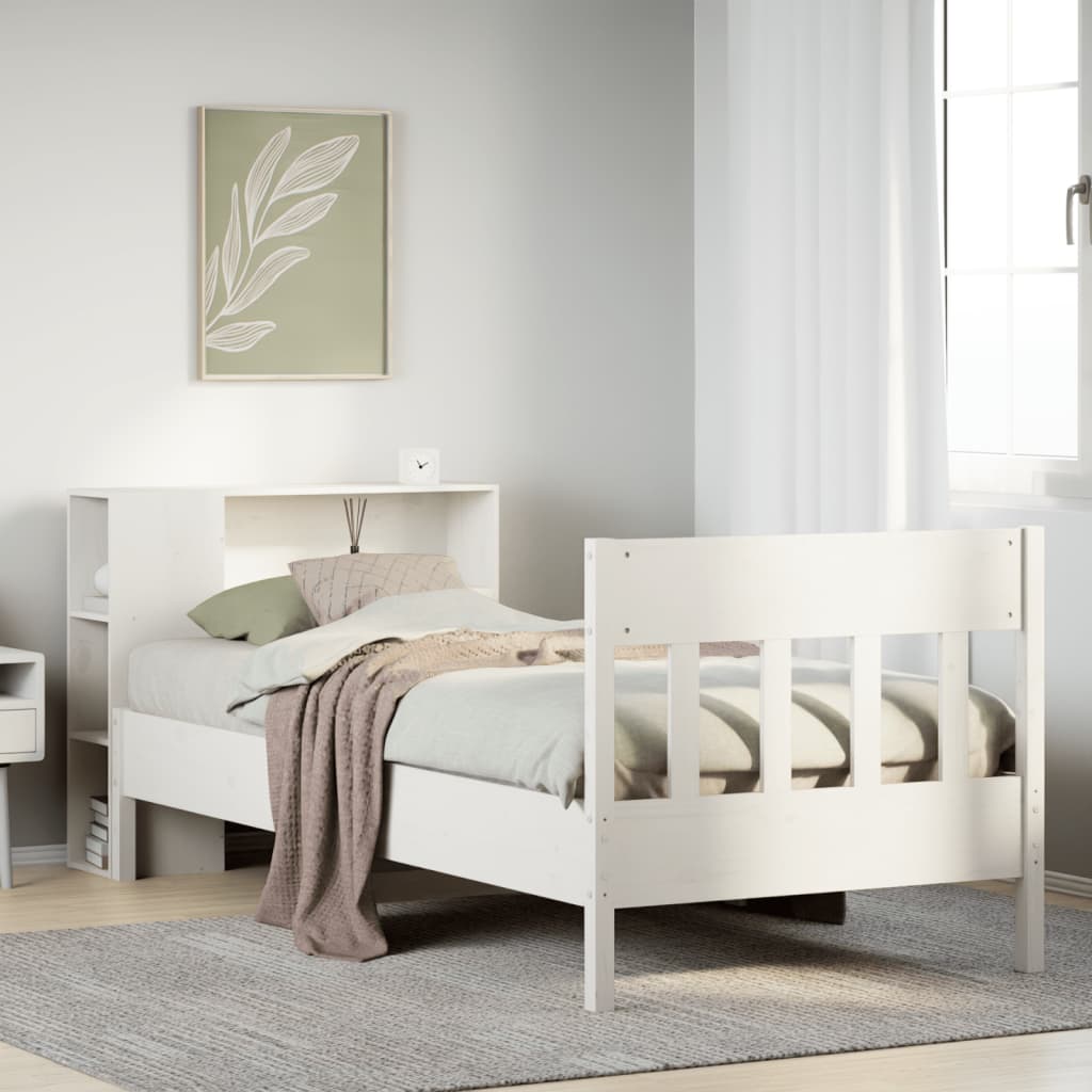 Bed met boekenkast zonder matras grenenhout wit 75x190 cm is nu te koop bij PeponiXL, paradijselijk wonen!