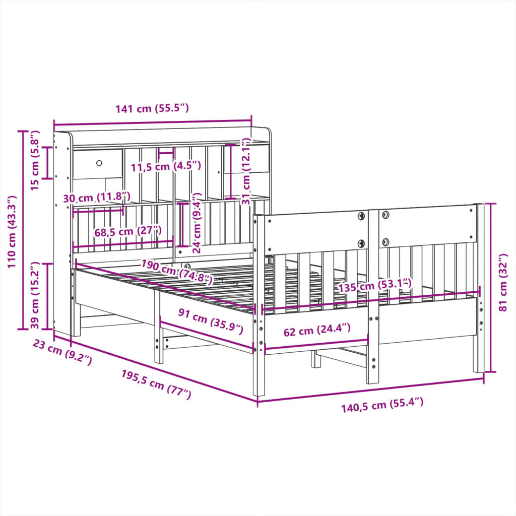 Bedframe zonder matras massief grenenhout 135x190 cm is nu te koop bij PeponiXL, paradijselijk wonen!
