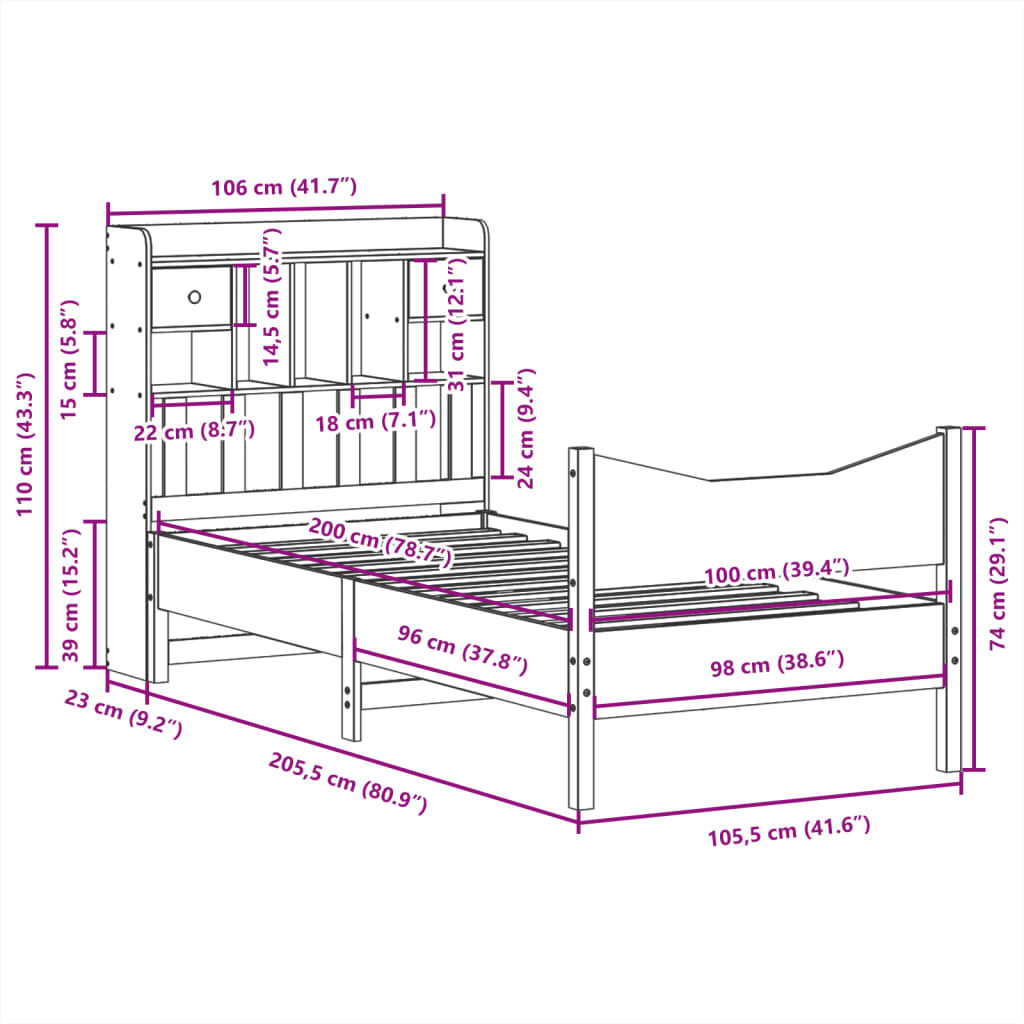 Bedframe zonder matras massief grenenhout wasbruin 100x200 cm is nu te koop bij PeponiXL, paradijselijk wonen!