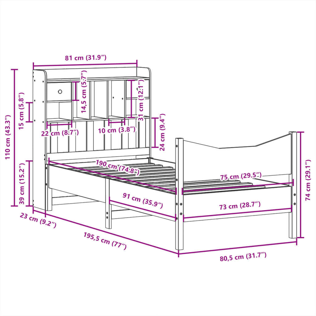 Bedframe zonder matras massief grenenhout wasbruin 75x190 cm is nu te koop bij PeponiXL, paradijselijk wonen!