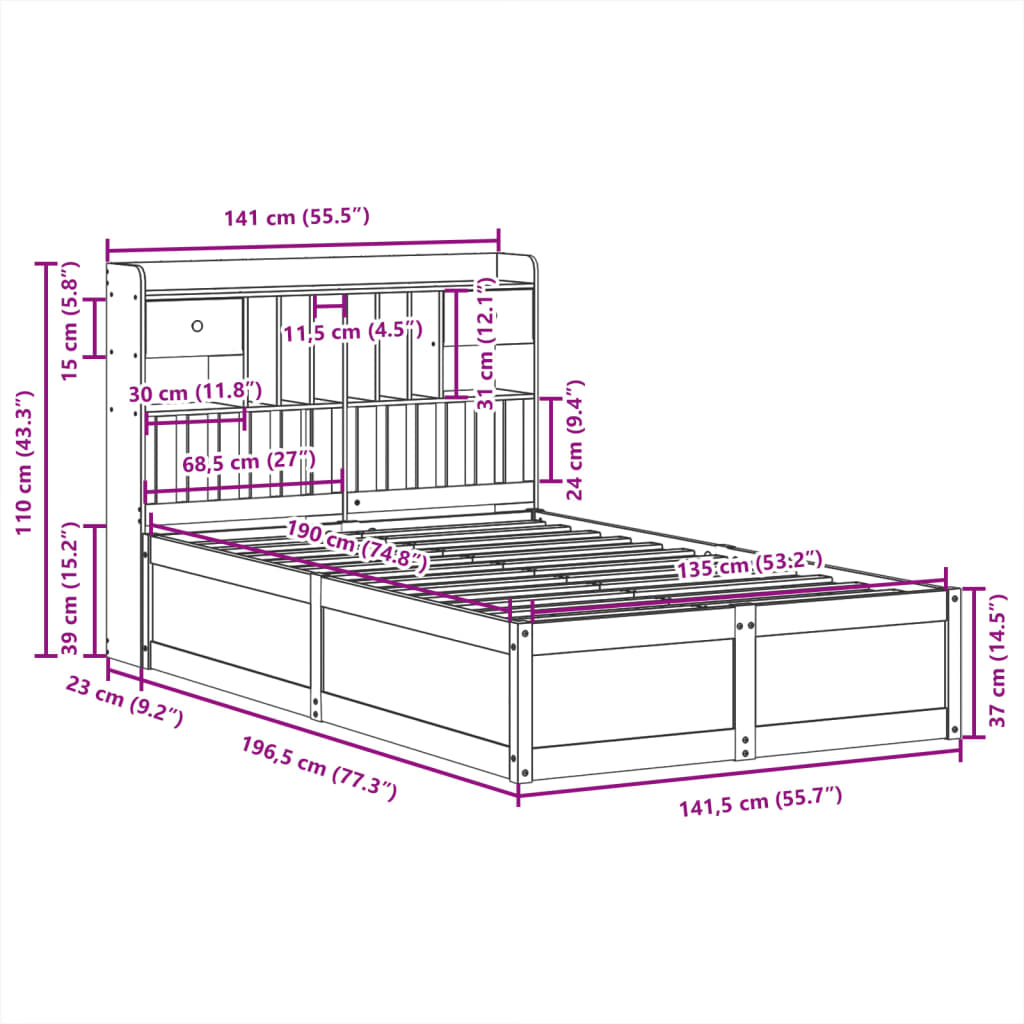 Bedframe zonder matras massief grenenhout 135x190 cm is nu te koop bij PeponiXL, paradijselijk wonen!