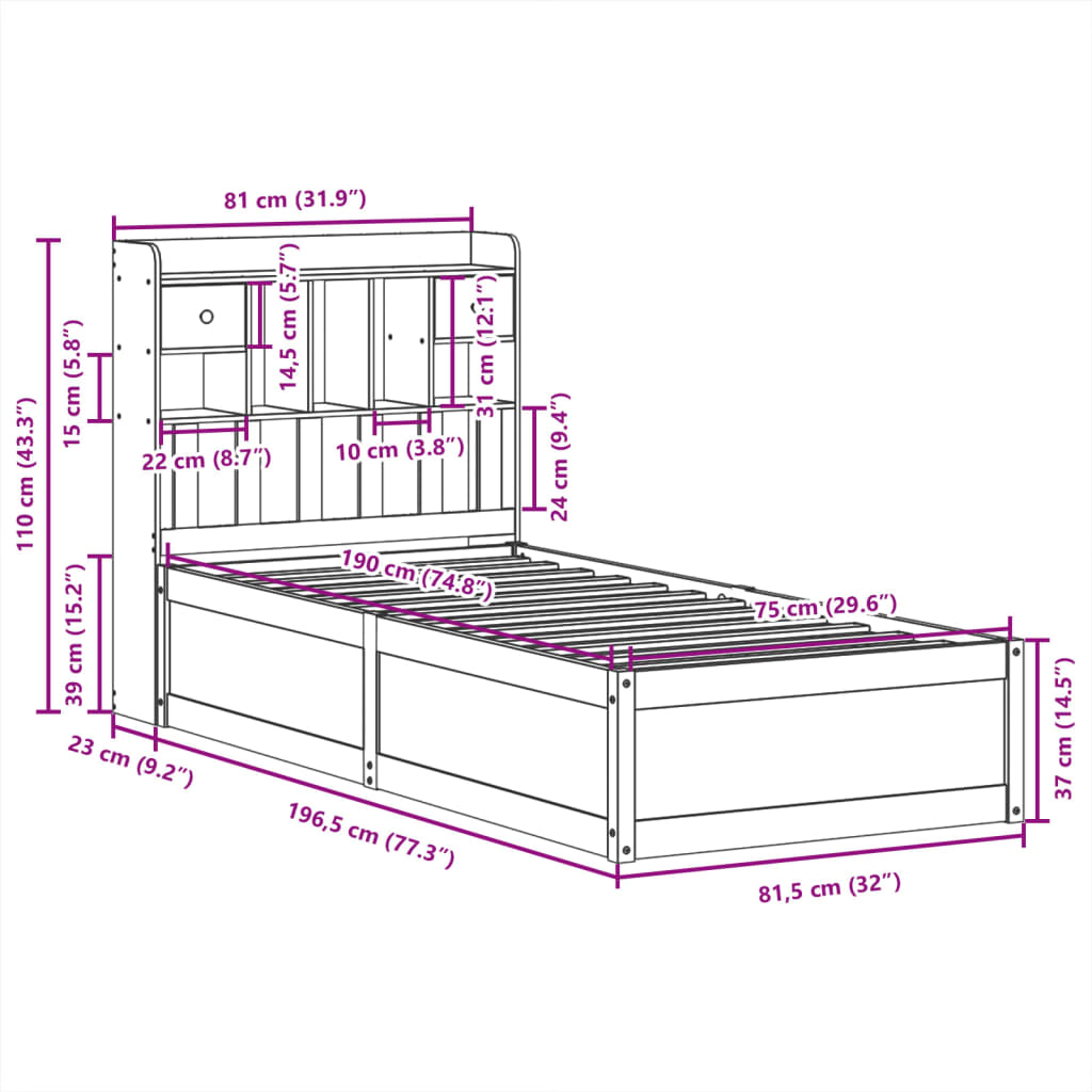 Bedframe zonder matras massief grenenhout 75x190 cm is nu te koop bij PeponiXL, paradijselijk wonen!