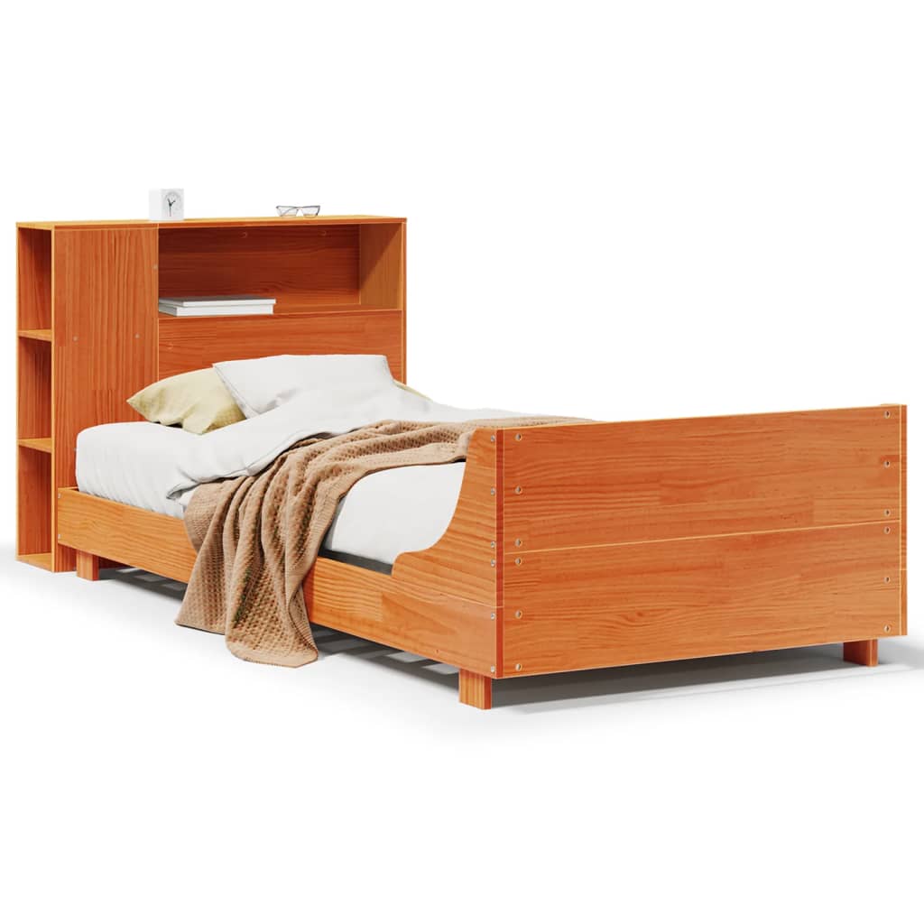 Bedframe zonder matras massief grenenhout wasbruin 75x190 cm