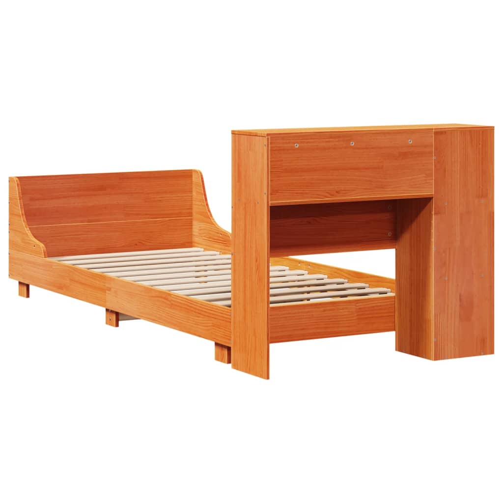 Bedframe zonder matras massief grenenhout wasbruin 75x190 cm