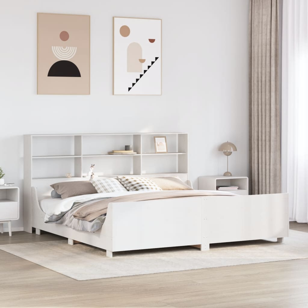 Bed met boekenkast zonder matras massief hout wit 180x200 cm is nu te koop bij PeponiXL, paradijselijk wonen!