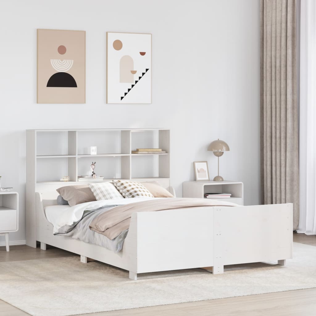 Bed met boekenkast zonder matras massief hout wit 160x200 cm is nu te koop bij PeponiXL, paradijselijk wonen!
