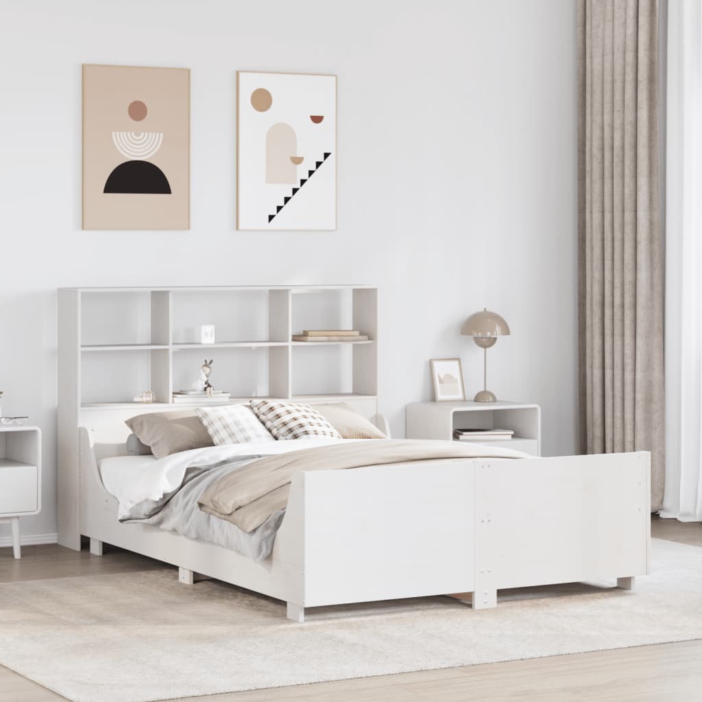 Bed met boekenkast zonder matras massief hout wit 140x200 cm is nu te koop bij PeponiXL, paradijselijk wonen!