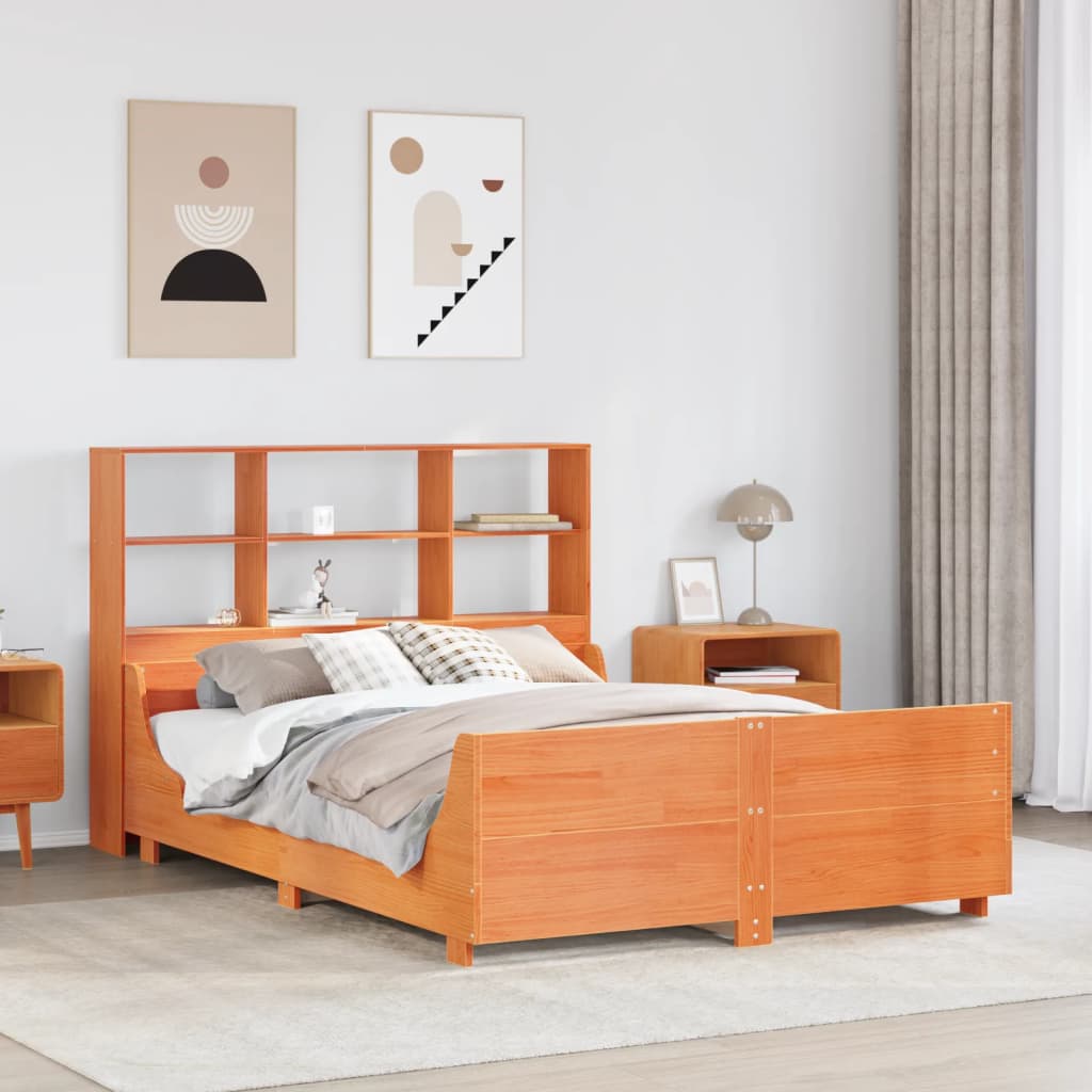 Bed met boekenkast zonder matras hout wasbruin 140x200 cm is nu te koop bij PeponiXL, paradijselijk wonen!