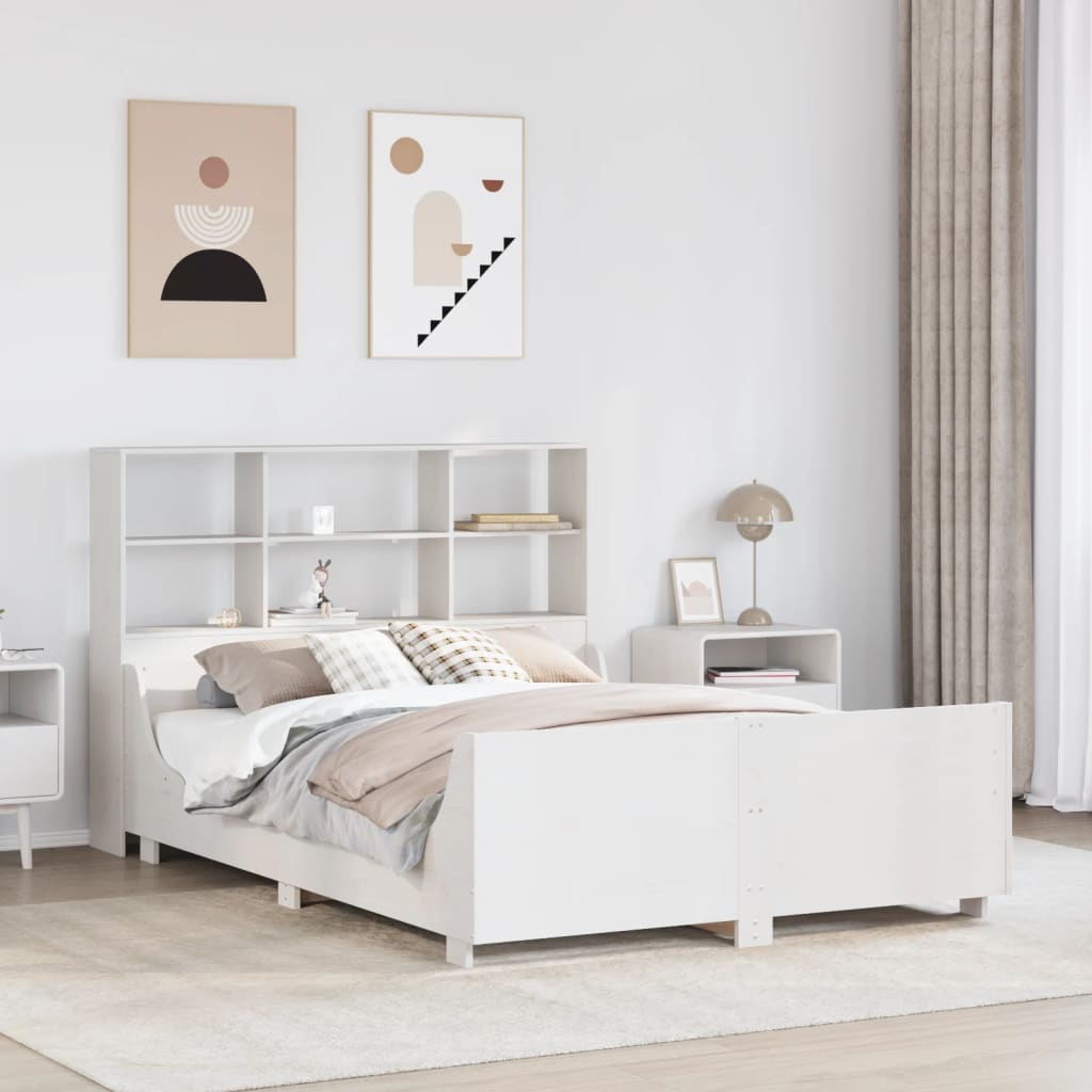 Bed met boekenkast zonder matras massief hout wit 140x190 cm is nu te koop bij PeponiXL, paradijselijk wonen!