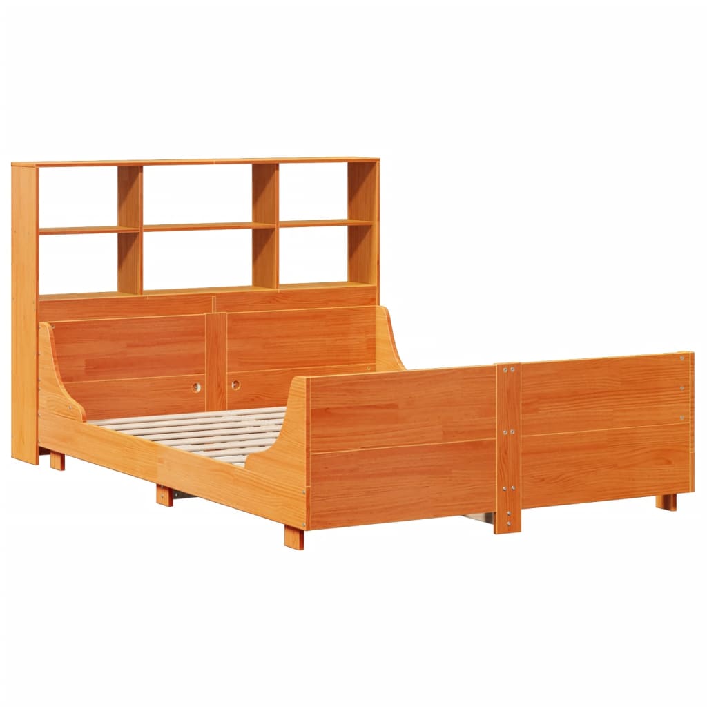 Bed met boekenkast zonder matras hout wasbruin 135x190 cm is nu te koop bij PeponiXL, paradijselijk wonen!