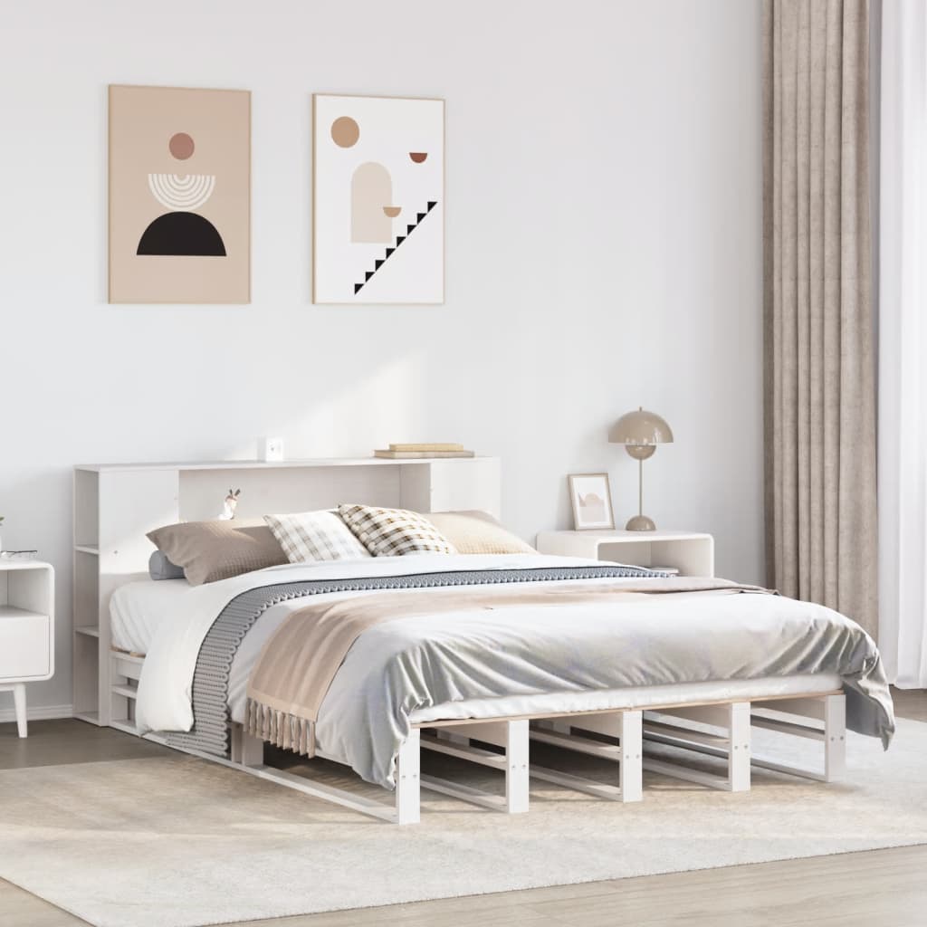 Bed met boekenkast zonder matras massief hout wit 140x200 cm is nu te koop bij PeponiXL, paradijselijk wonen!