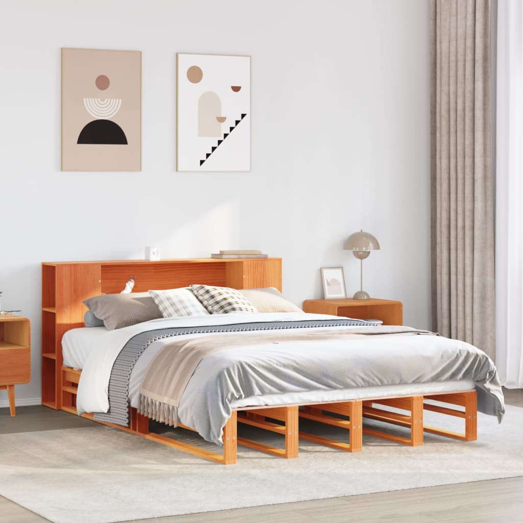 Bed met boekenkast zonder matras hout wasbruin 160x200 cm is nu te koop bij PeponiXL, paradijselijk wonen!