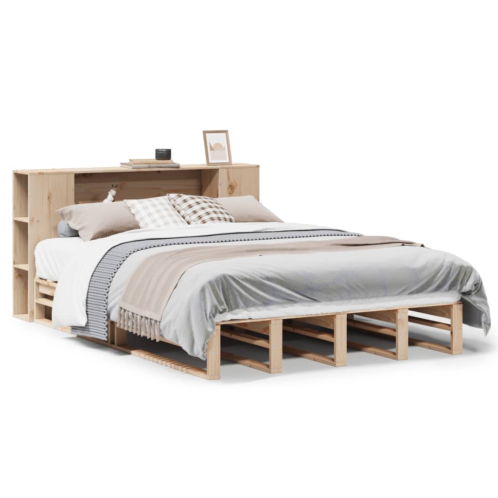 Bed met boekenkast zonder matras massief hout 135x190 cm is nu te koop bij PeponiXL, paradijselijk wonen!