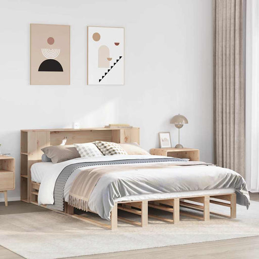 Bed met boekenkast zonder matras massief hout 135x190 cm is nu te koop bij PeponiXL, paradijselijk wonen!