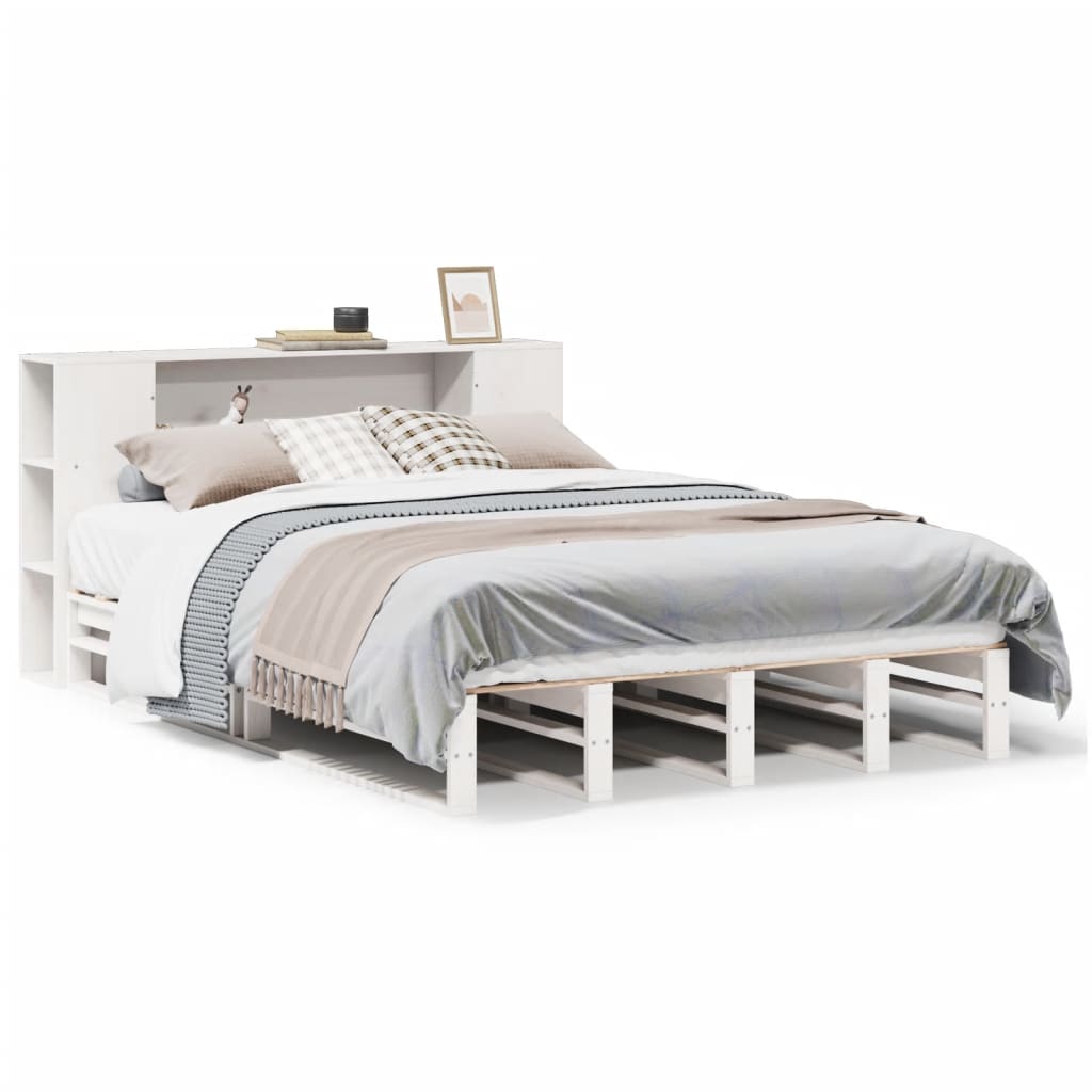 Bed met boekenkast zonder matras massief hout wit 135x190 cm is nu te koop bij PeponiXL, paradijselijk wonen!