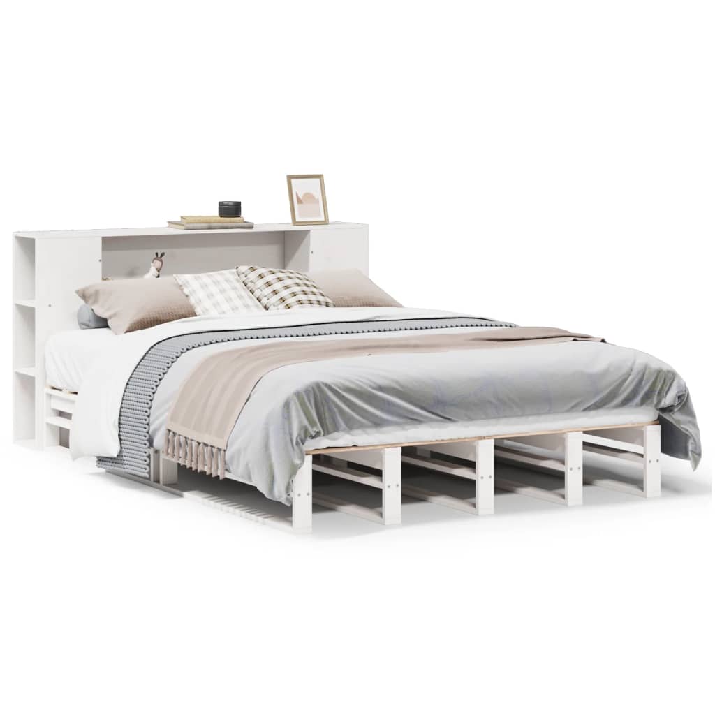 Bed met boekenkast zonder matras massief hout wit 140x190 cm is nu te koop bij PeponiXL, paradijselijk wonen!