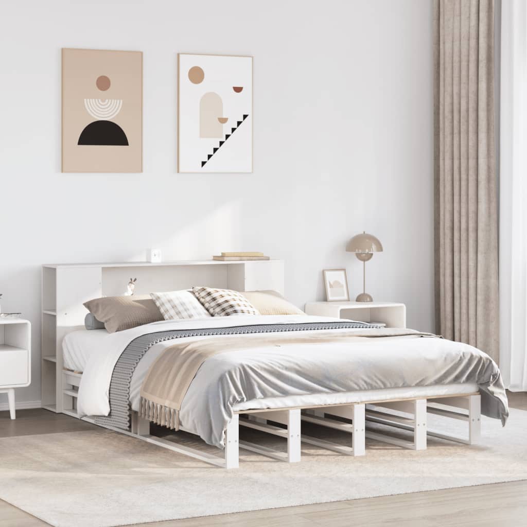 Bed met boekenkast zonder matras massief hout wit 140x190 cm is nu te koop bij PeponiXL, paradijselijk wonen!