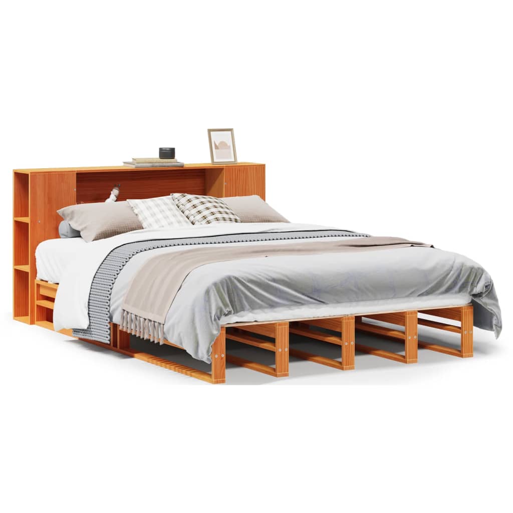 Bed met boekenkast zonder matras hout wasbruin 140x190 cm is nu te koop bij PeponiXL, paradijselijk wonen!
