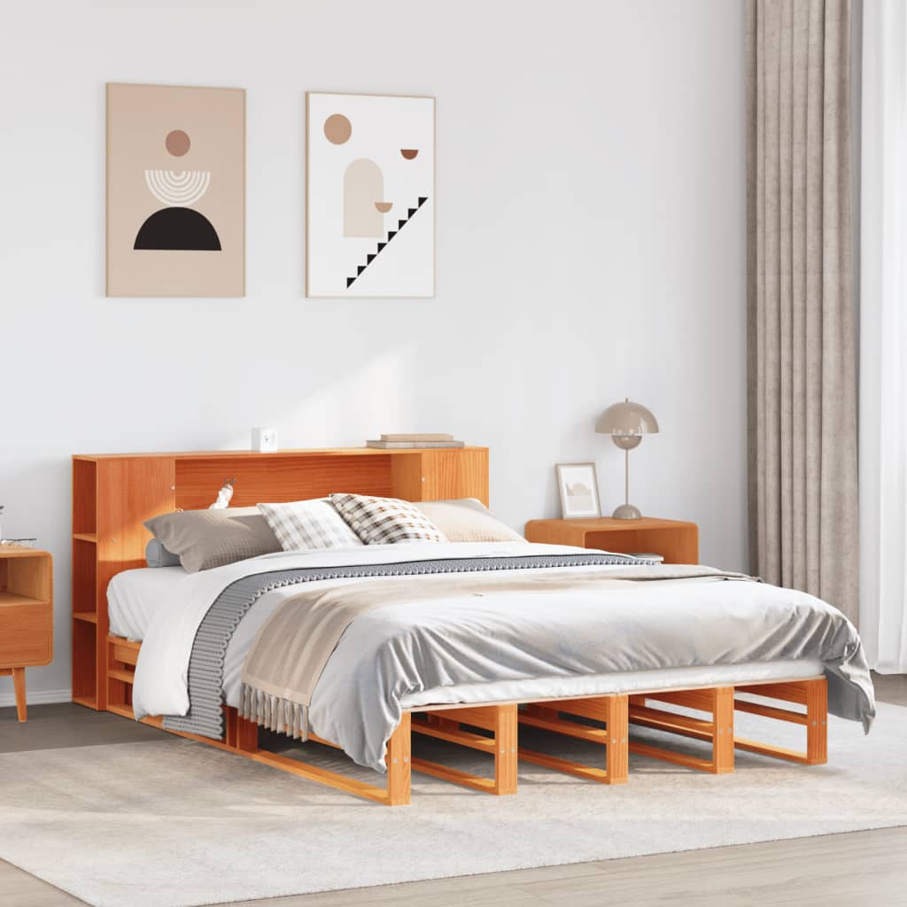 Bed met boekenkast zonder matras hout wasbruin 140x190 cm is nu te koop bij PeponiXL, paradijselijk wonen!