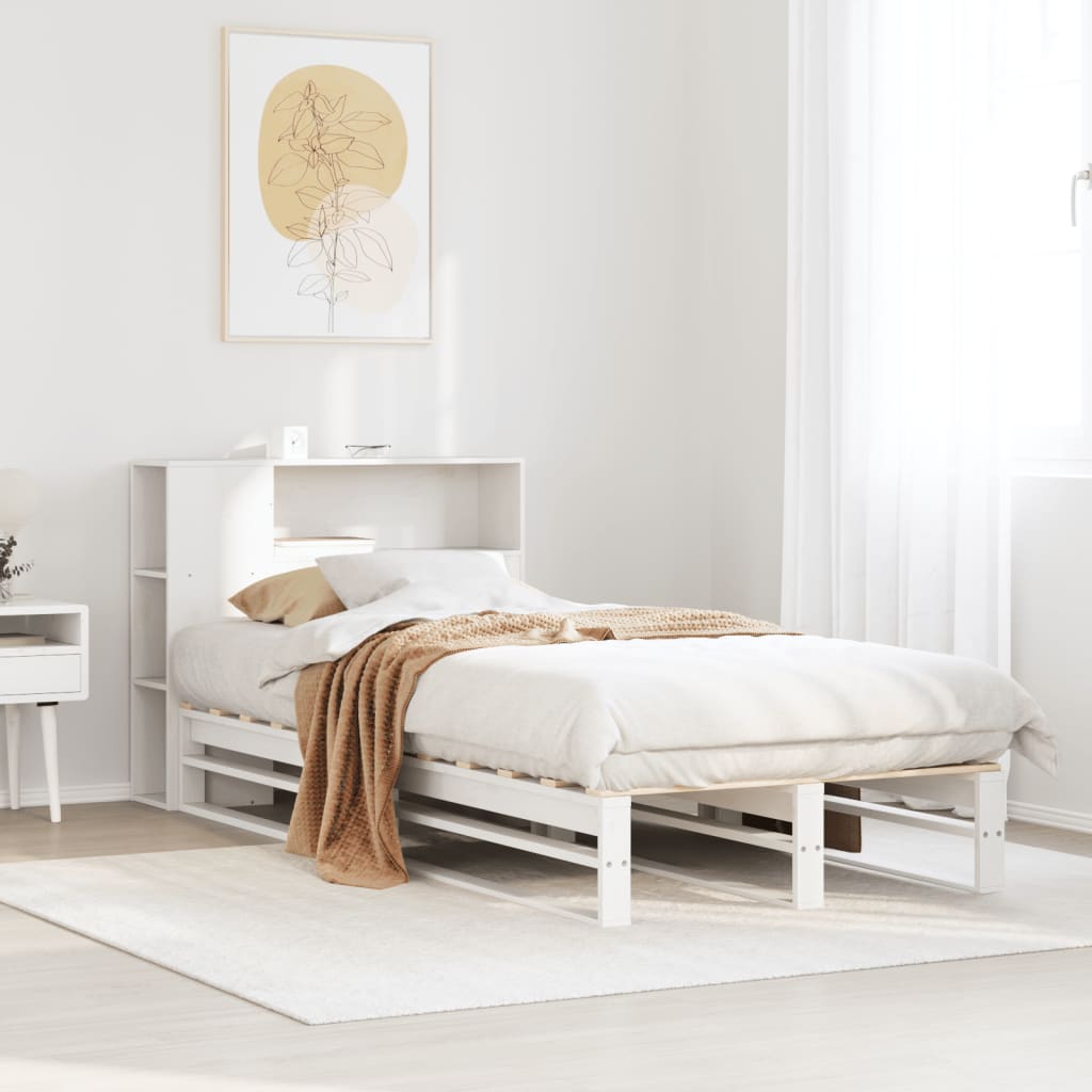 Bed met boekenkast zonder matras massief hout wit 75x190 cm is nu te koop bij PeponiXL, paradijselijk wonen!