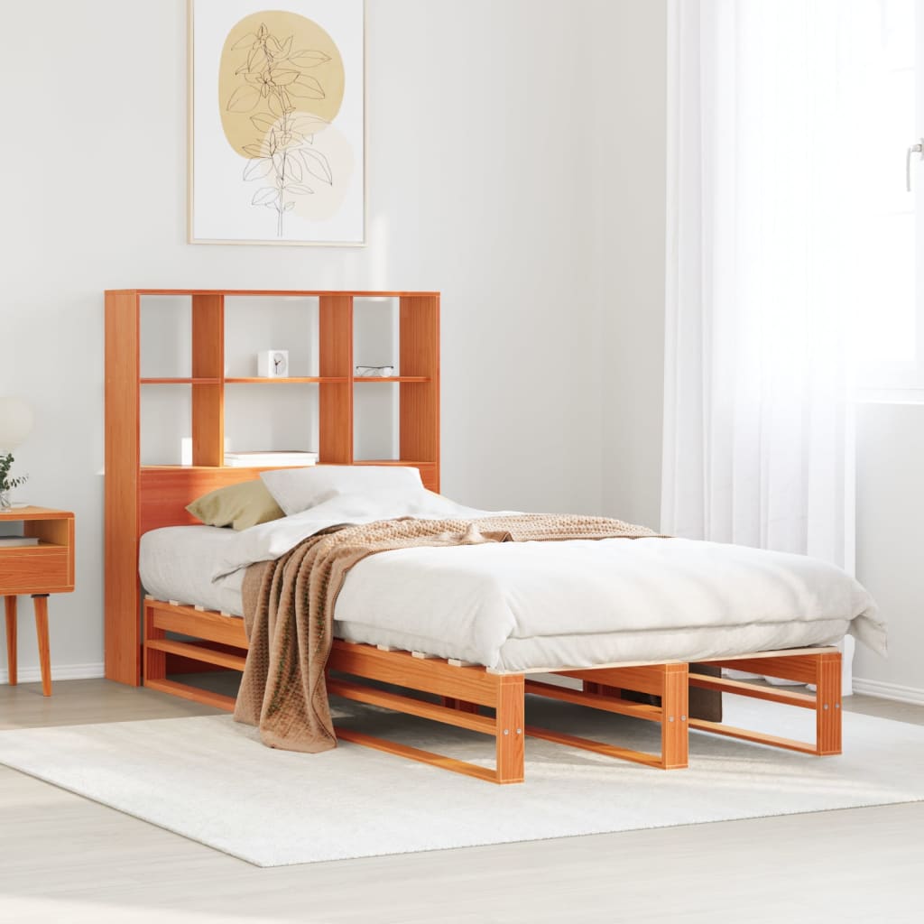 Bed met boekenkast zonder matras hout wasbruin 100x200 cm is nu te koop bij PeponiXL, paradijselijk wonen!