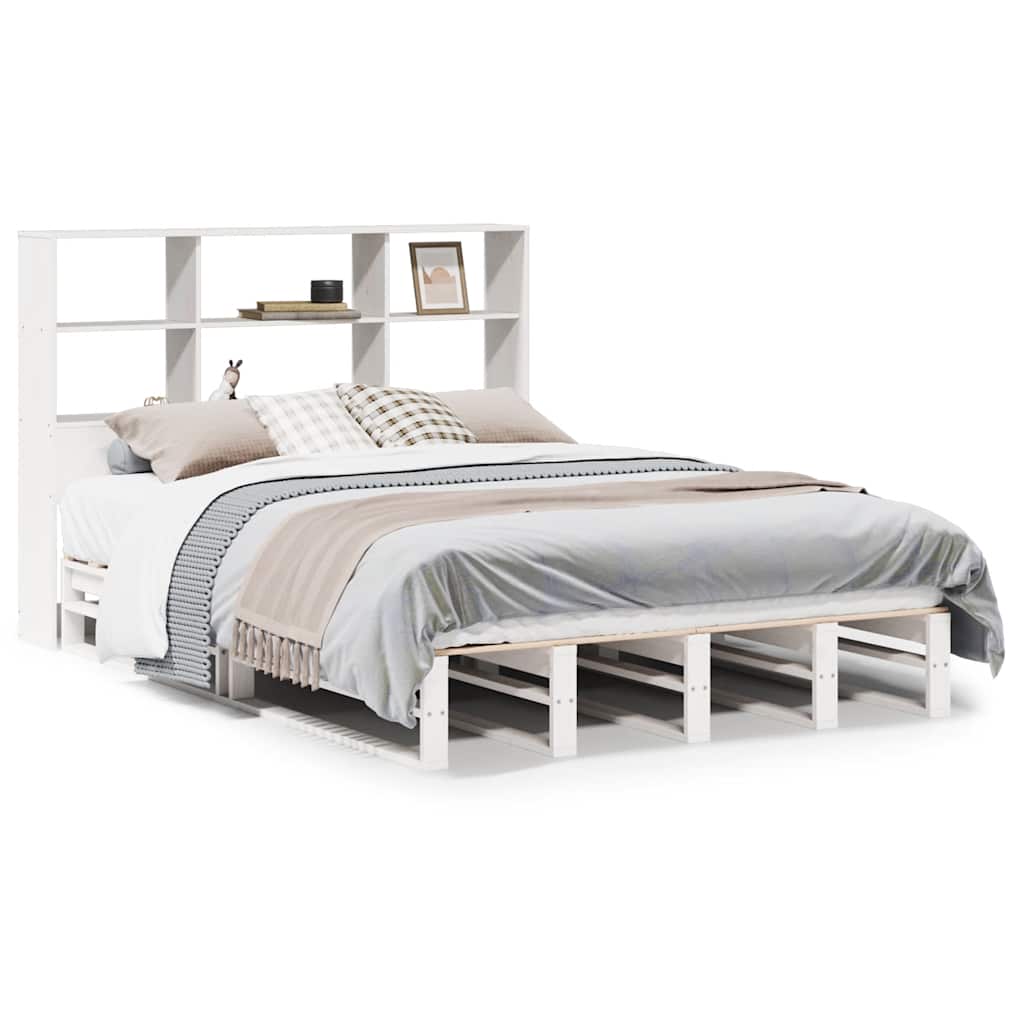Bed met boekenkast zonder matras massief hout wit 140x200 cm is nu te koop bij PeponiXL, paradijselijk wonen!