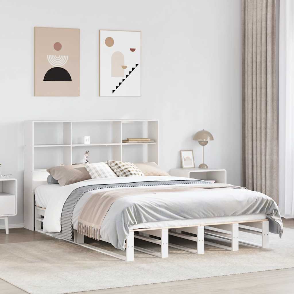 Bed met boekenkast zonder matras massief hout wit 140x200 cm is nu te koop bij PeponiXL, paradijselijk wonen!