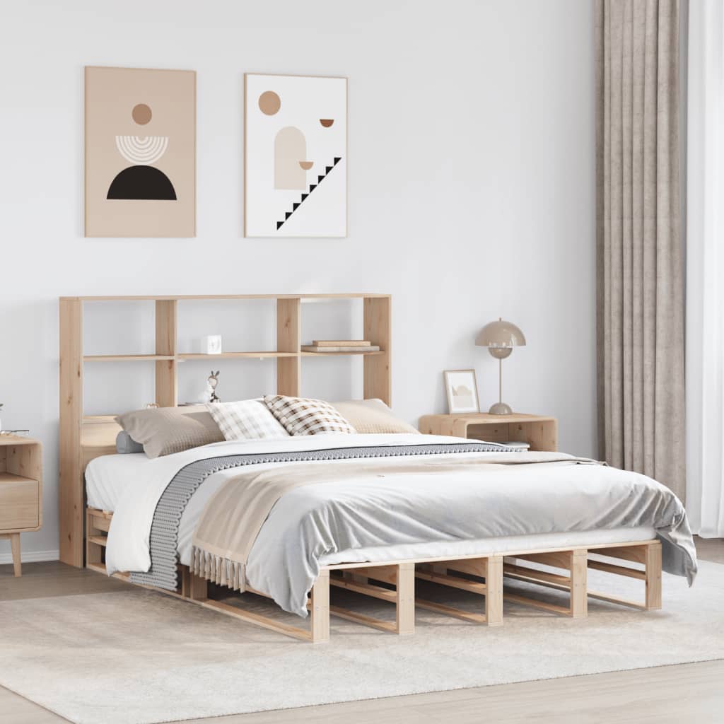 Bed met boekenkast zonder matras massief hout 150x200 cm is nu te koop bij PeponiXL, paradijselijk wonen!