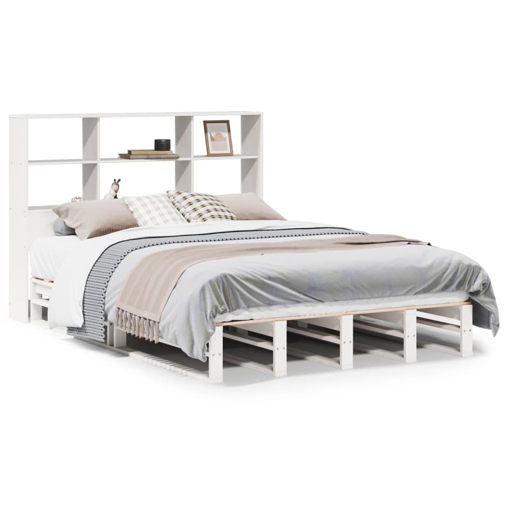 Bed met boekenkast zonder matras massief hout wit 160x200 cm is nu te koop bij PeponiXL, paradijselijk wonen!