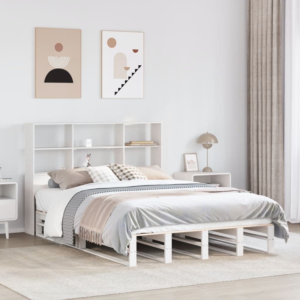 Bed met boekenkast zonder matras massief hout wit 160x200 cm is nu te koop bij PeponiXL, paradijselijk wonen!