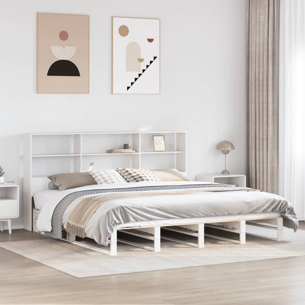 Bed met boekenkast zonder matras massief hout wit 180x200 cm is nu te koop bij PeponiXL, paradijselijk wonen!