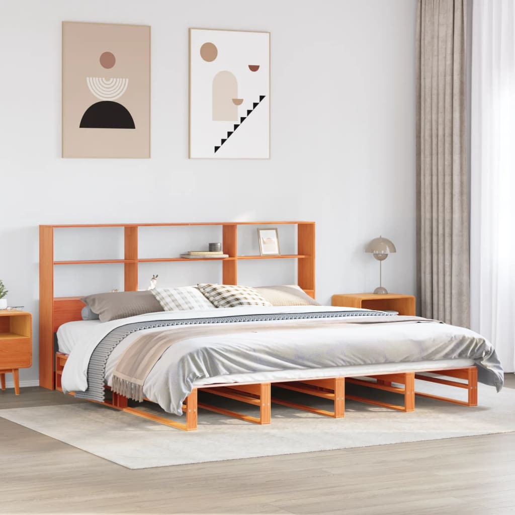 Bed met boekenkast zonder matras hout wasbruin 180x200 cm is nu te koop bij PeponiXL, paradijselijk wonen!