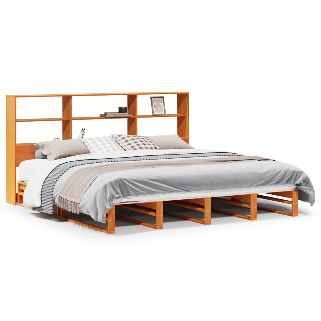 Bed met boekenkast zonder matras hout wasbruin 200x200 cm is nu te koop bij PeponiXL, paradijselijk wonen!