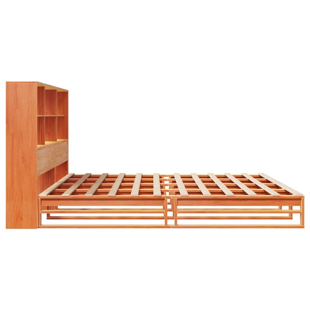 Bed met boekenkast zonder matras hout wasbruin 200x200 cm is nu te koop bij PeponiXL, paradijselijk wonen!