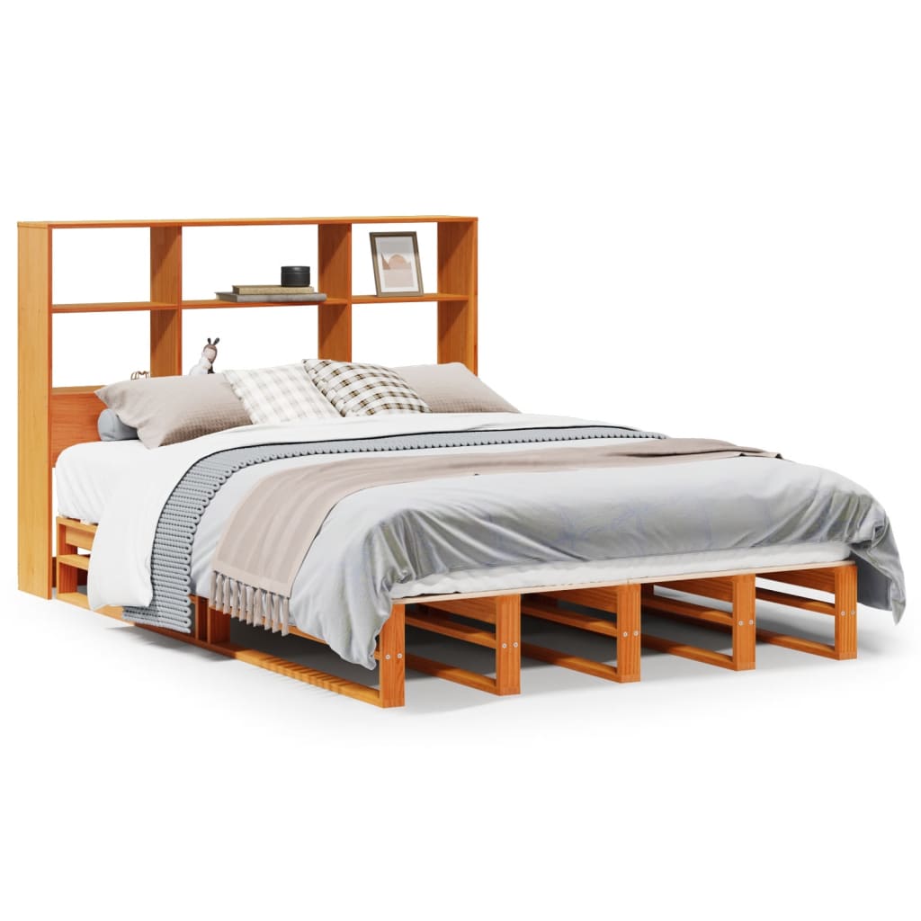 Bed met boekenkast zonder matras hout wasbruin 135x190 cm is nu te koop bij PeponiXL, paradijselijk wonen!