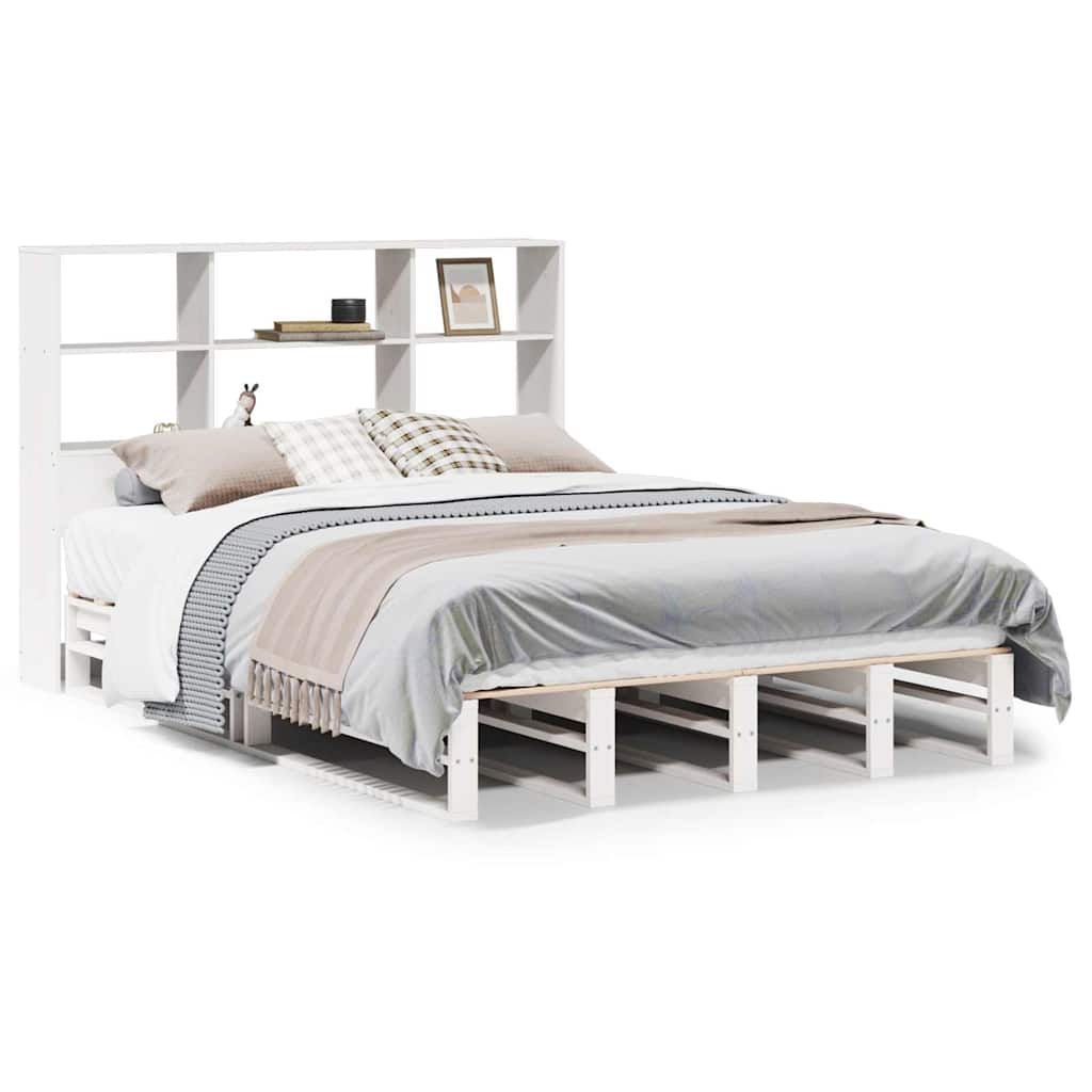 Bed met boekenkast zonder matras massief hout wit 140x190 cm is nu te koop bij PeponiXL, paradijselijk wonen!