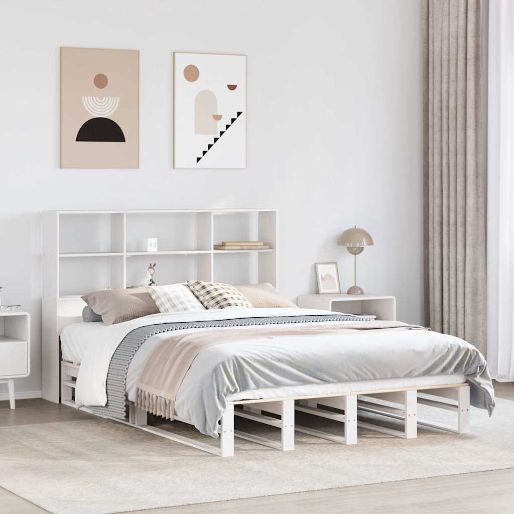 Bed met boekenkast zonder matras massief hout wit 140x190 cm is nu te koop bij PeponiXL, paradijselijk wonen!