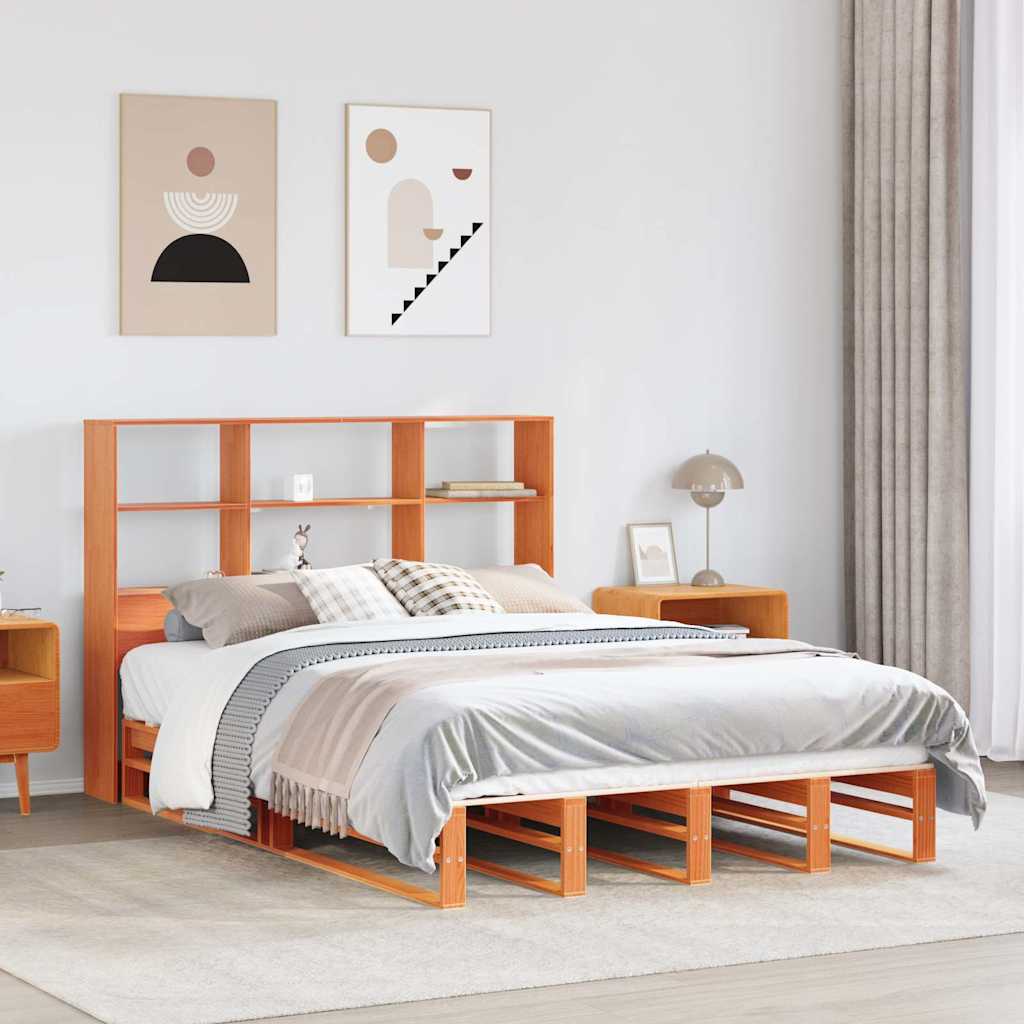 Bed met boekenkast zonder matras hout wasbruin 140x190 cm is nu te koop bij PeponiXL, paradijselijk wonen!