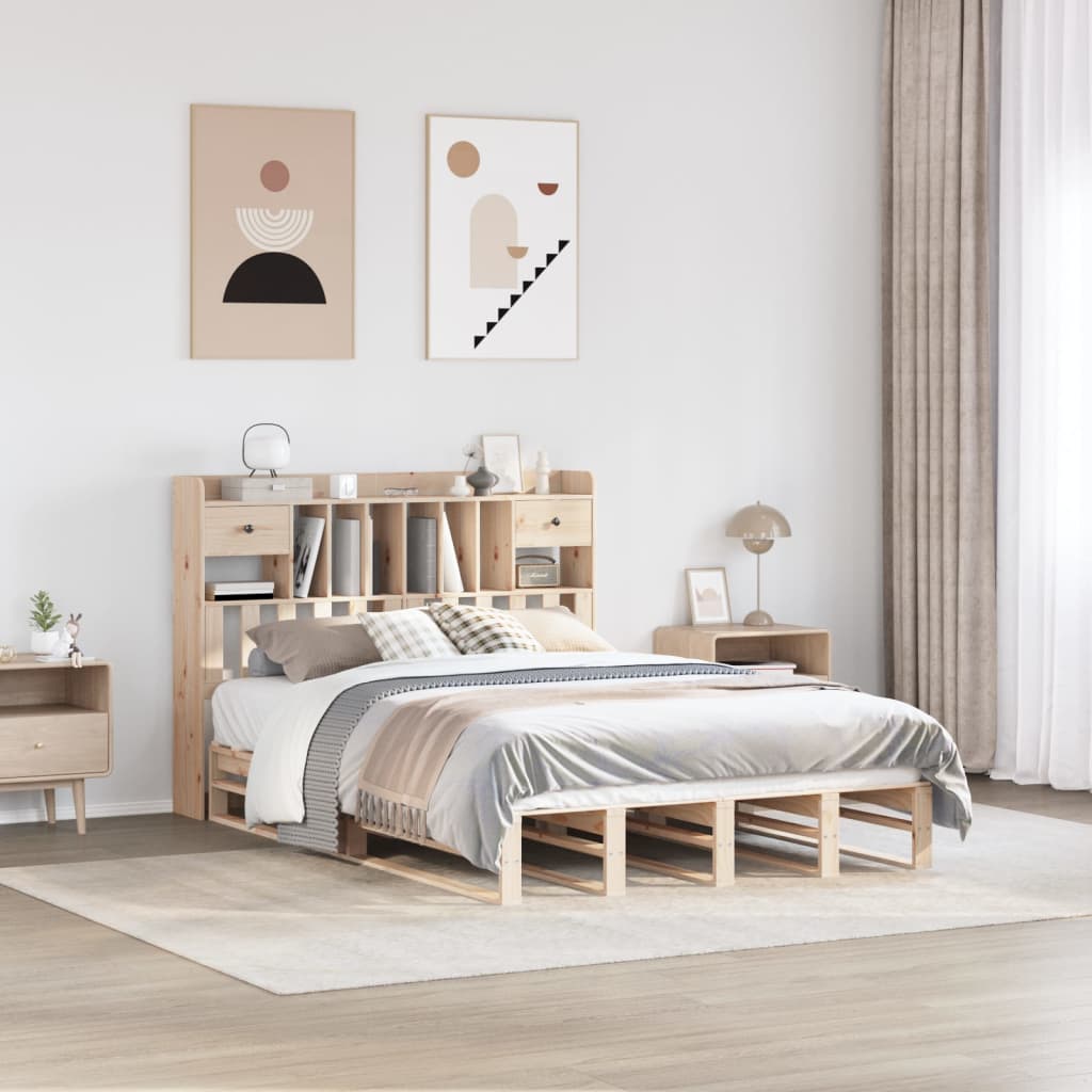 Bed met boekenkast zonder matras massief grenenhout 140x200 cm is nu te koop bij PeponiXL, paradijselijk wonen!