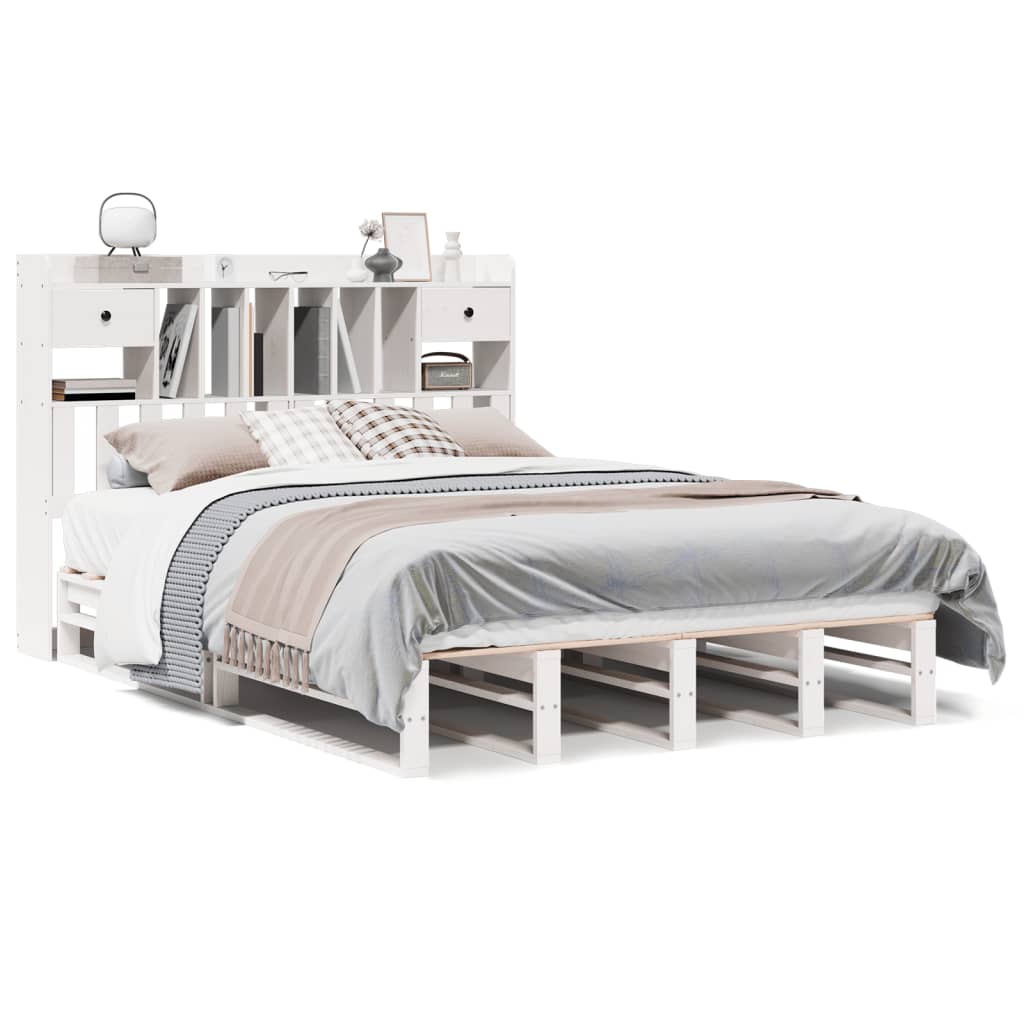 Bed met boekenkast zonder matras grenenhout wit 140x200 cm is nu te koop bij PeponiXL, paradijselijk wonen!