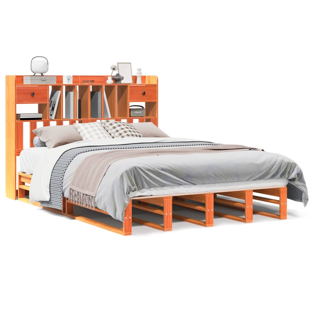 Bed met boekenkast zonder matras grenenhout wasbruin 140x200 cm is nu te koop bij PeponiXL, paradijselijk wonen!