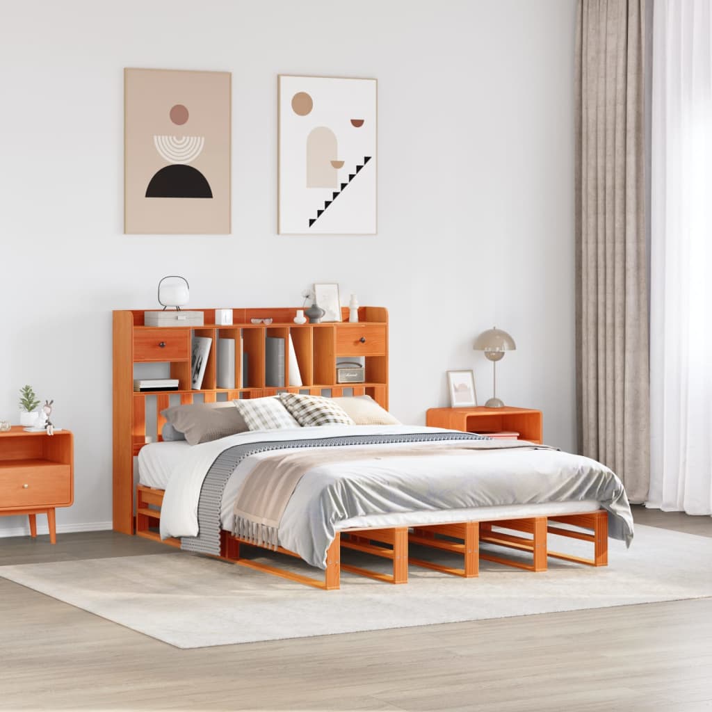 Bed met boekenkast zonder matras grenenhout wasbruin 140x200 cm is nu te koop bij PeponiXL, paradijselijk wonen!