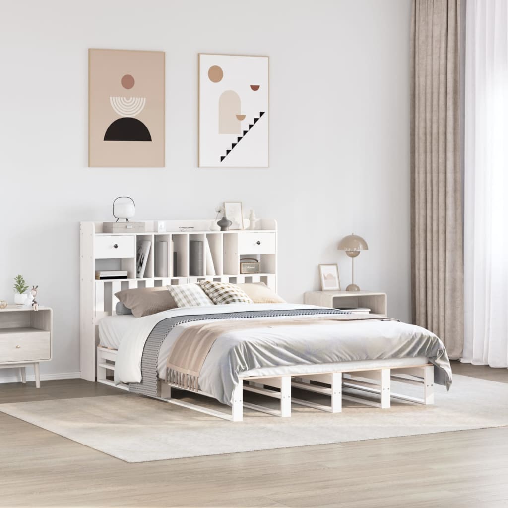 Bed met boekenkast zonder matras grenenhout wit 150x200 cm is nu te koop bij PeponiXL, paradijselijk wonen!