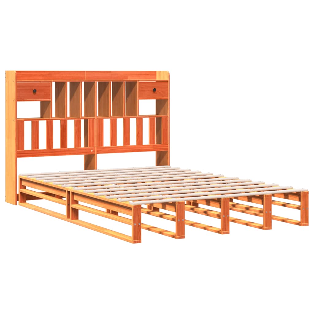 Bed met boekenkast zonder matras grenenhout wasbruin 150x200 cm is nu te koop bij PeponiXL, paradijselijk wonen!