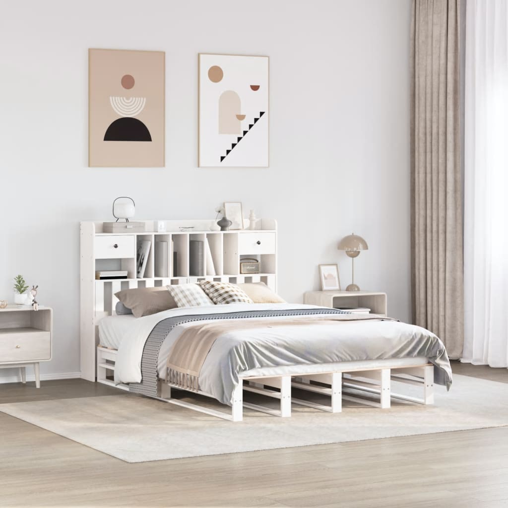 Bed met boekenkast zonder matras grenenhout wit 160x200 cm is nu te koop bij PeponiXL, paradijselijk wonen!