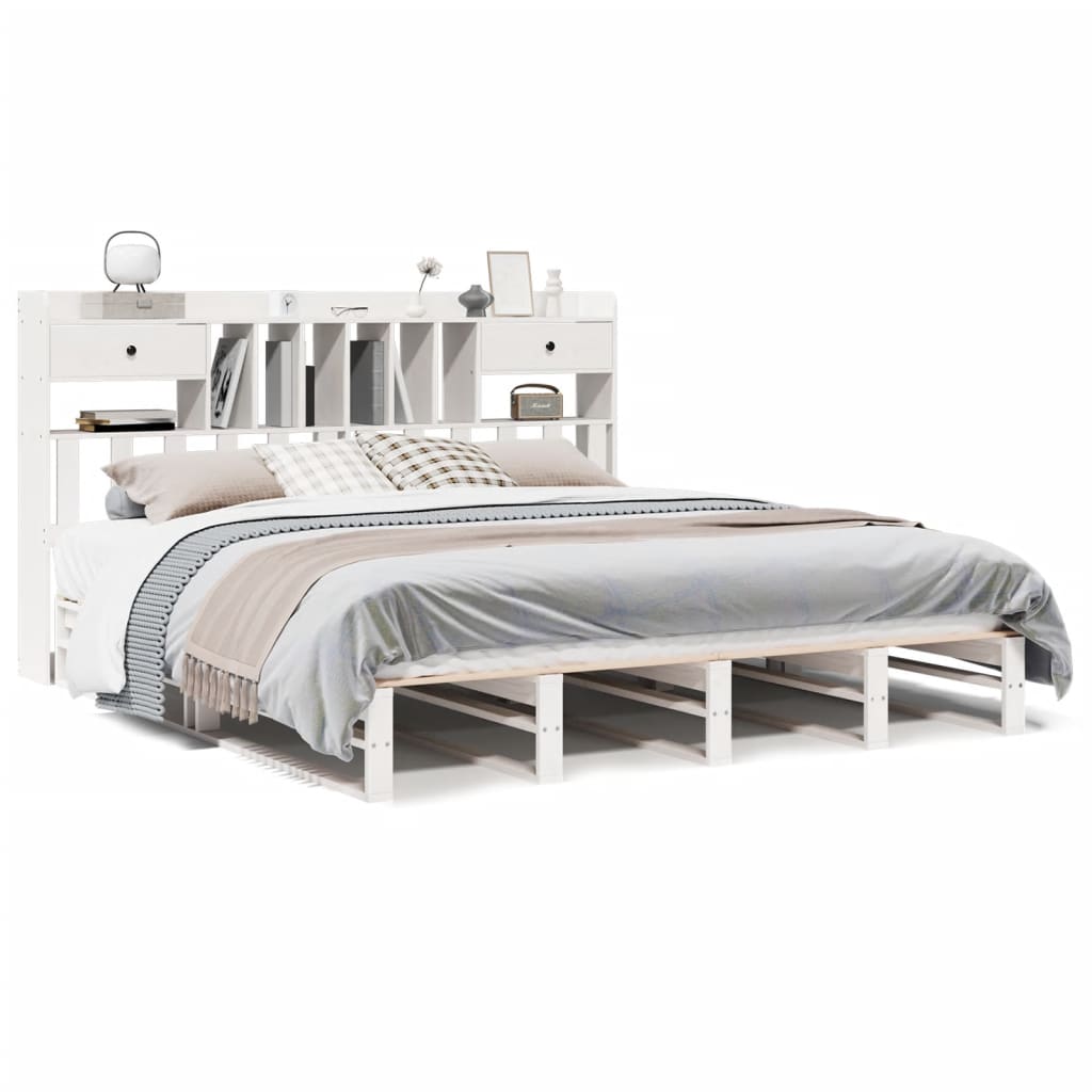 Bed met boekenkast zonder matras grenenhout wit 180x200 cm is nu te koop bij PeponiXL, paradijselijk wonen!