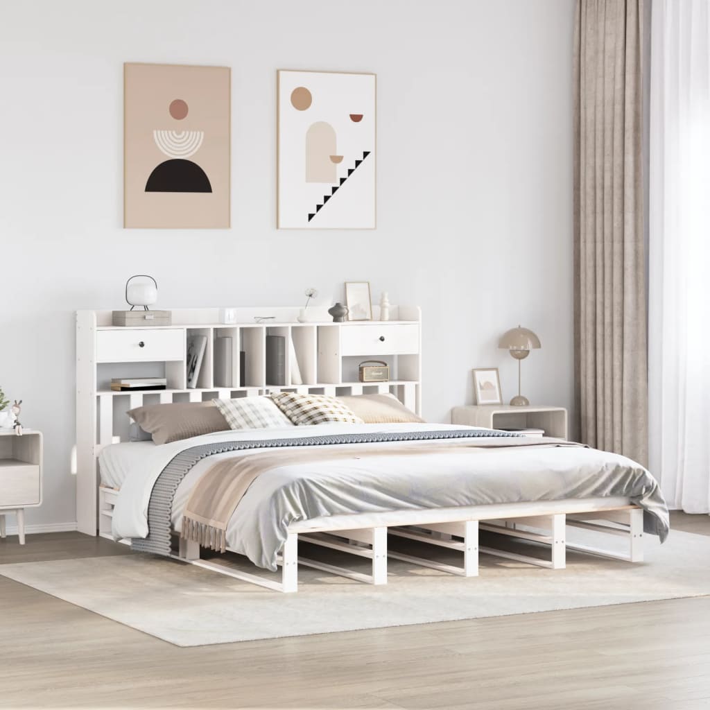 Bed met boekenkast zonder matras grenenhout wit 180x200 cm is nu te koop bij PeponiXL, paradijselijk wonen!