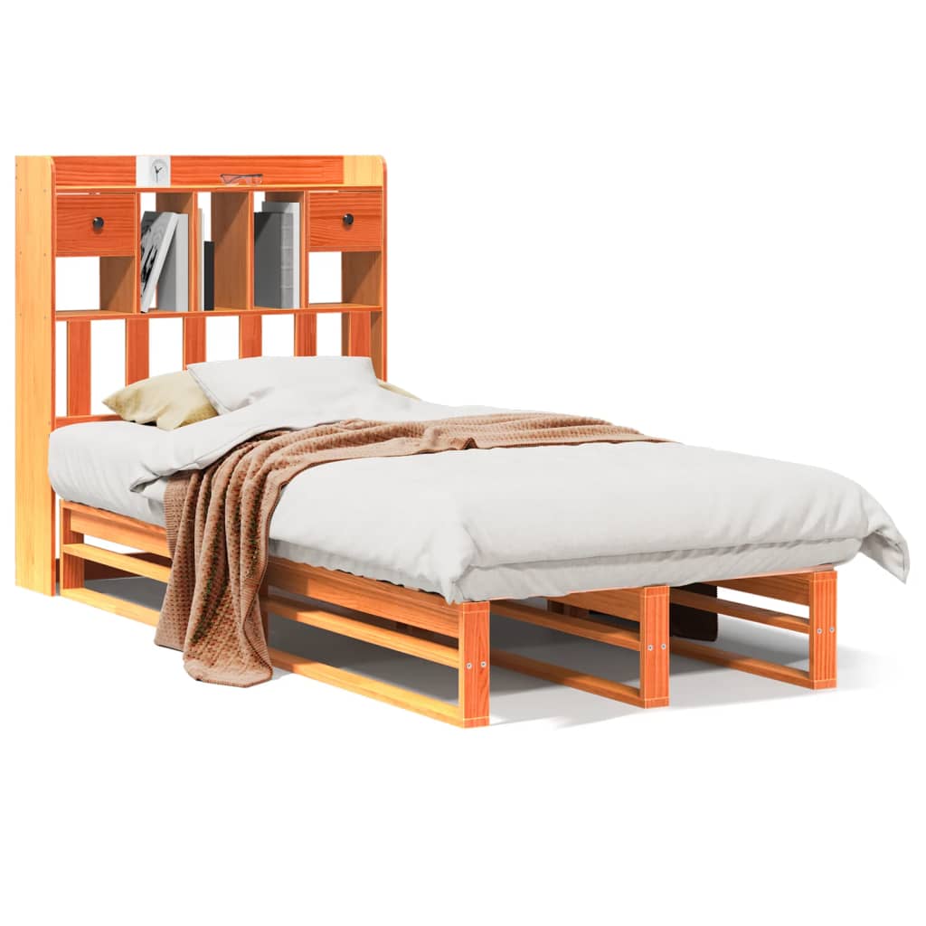 Bed met boekenkast zonder matras grenenhout wasbruin 75x190 cm is nu te koop bij PeponiXL, paradijselijk wonen!